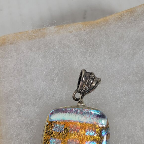 Rectangle Dichroic Glass Sterling Silver Bail Pendant Jewerly Crafting - Picture 5 of 5